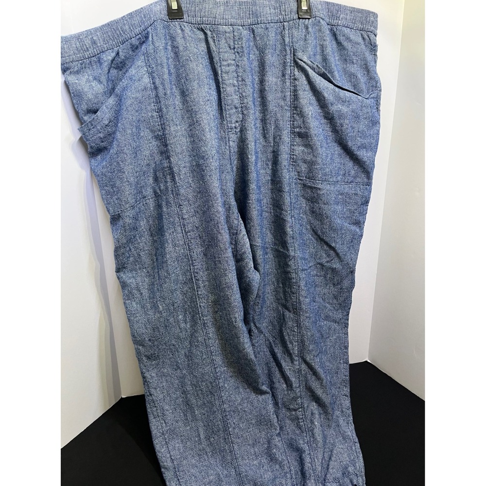 Old Navy Women 3X Blue Linen Blend Elastic Waist Chambray Pants Plus Size